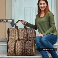 Tribe Script Travel Bag with Bold Mudcloth Symbols and Brown Tan Split Design - Wonder Print Shop
