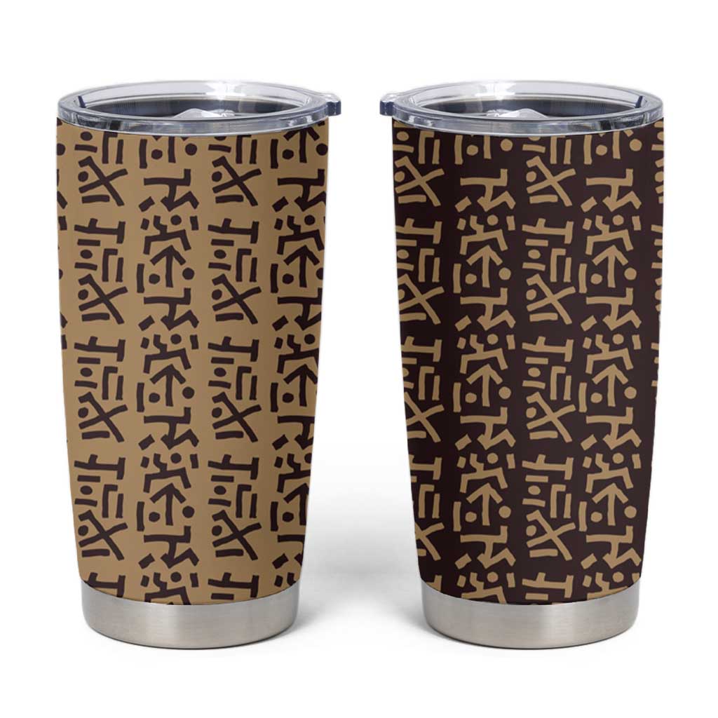Tribe Script Tumbler Cup with Bold Mudcloth Symbols and Brown Tan Split Design - Wonder Print Shop