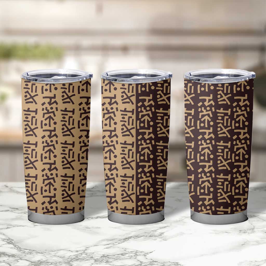 Tribe Script Tumbler Cup with Bold Mudcloth Symbols and Brown Tan Split Design - Wonder Print Shop