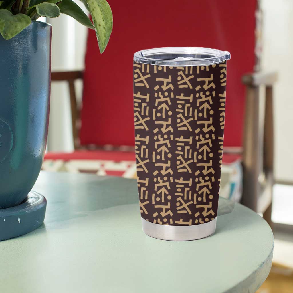 Tribe Script Tumbler Cup with Bold Mudcloth Symbols and Brown Tan Split Design - Wonder Print Shop