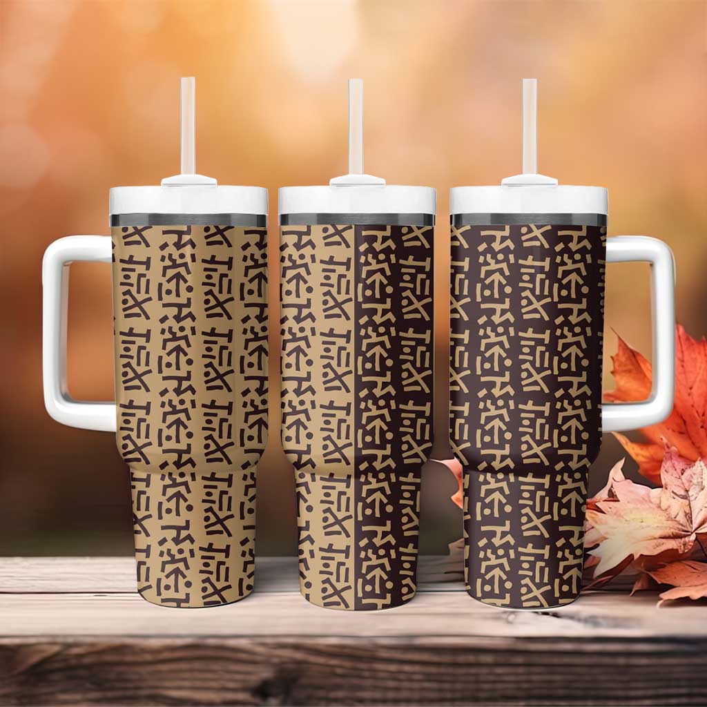 Tribe Script Tumbler With Handle with Bold Mudcloth Symbols and Brown Tan Split Design - Wonder Print Shop
