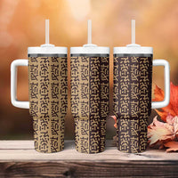 Tribe Script Tumbler With Handle with Bold Mudcloth Symbols and Brown Tan Split Design - Wonder Print Shop