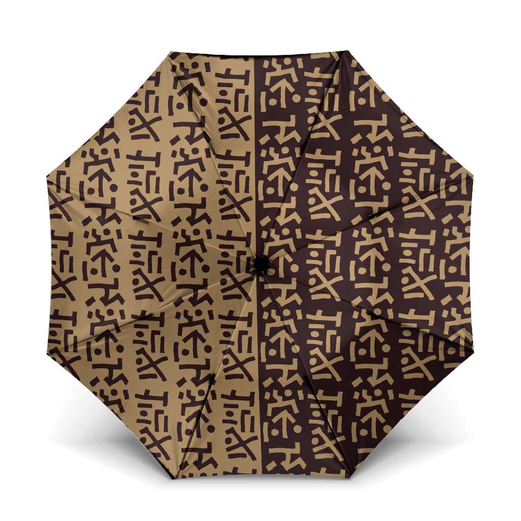 Tribe Script Umbrella with Bold Mudcloth Symbols and Brown Tan Split Design - Wonder Print Shop