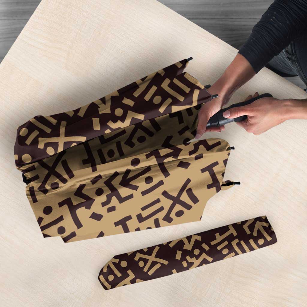 Tribe Script Umbrella with Bold Mudcloth Symbols and Brown Tan Split Design - Wonder Print Shop