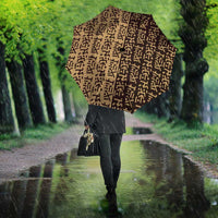 Tribe Script Umbrella with Bold Mudcloth Symbols and Brown Tan Split Design - Wonder Print Shop