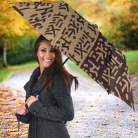 Tribe Script Umbrella with Bold Mudcloth Symbols and Brown Tan Split Design - Wonder Print Shop