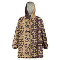 Tribe Script Wearable Blanket Hoodie with Bold Mudcloth Symbols and Brown Tan Split Design - Wonder Print Shop