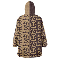 Tribe Script Wearable Blanket Hoodie with Bold Mudcloth Symbols and Brown Tan Split Design - Wonder Print Shop