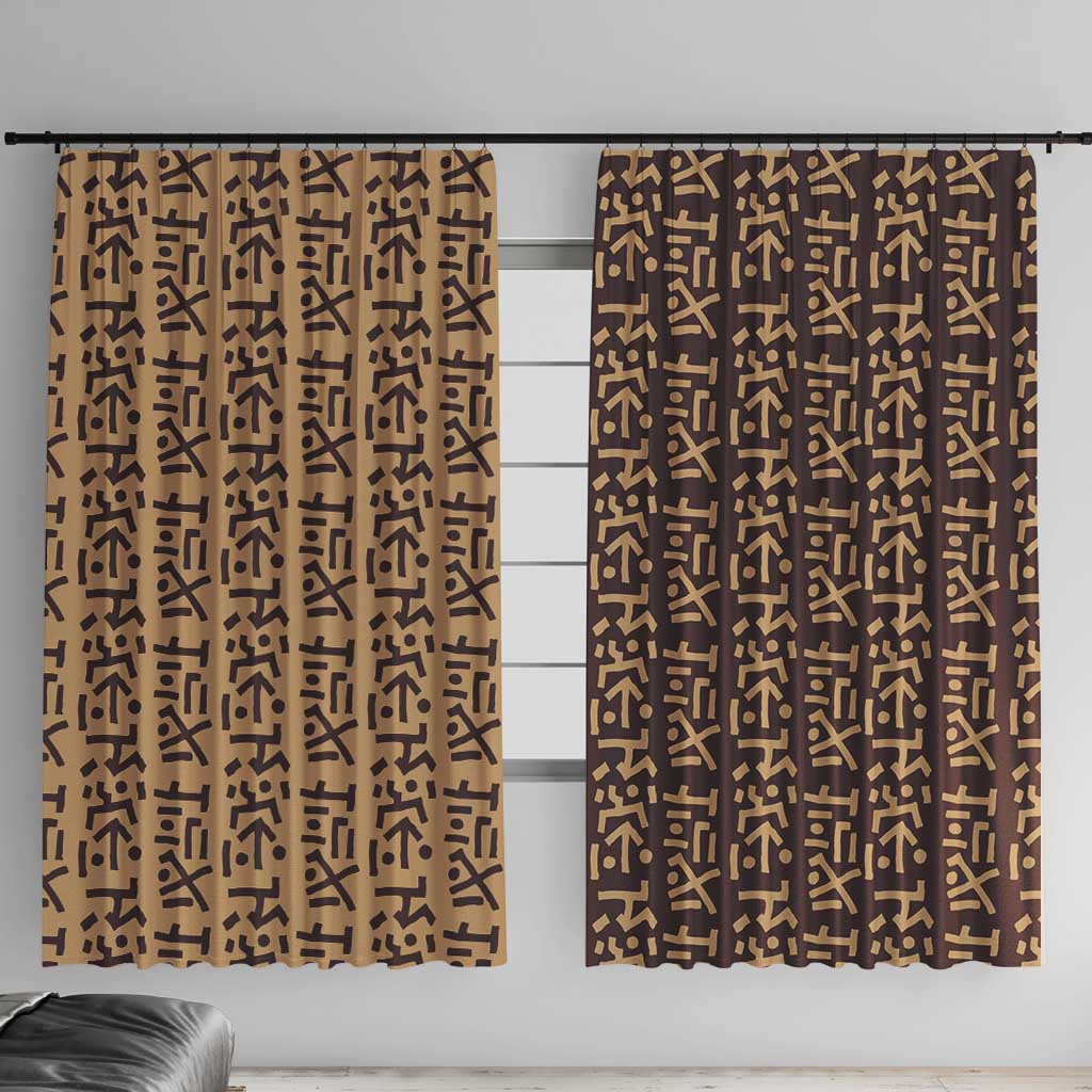 Tribe Script Window Curtain with Bold Mudcloth Symbols and Brown Tan Split Design - Wonder Print Shop