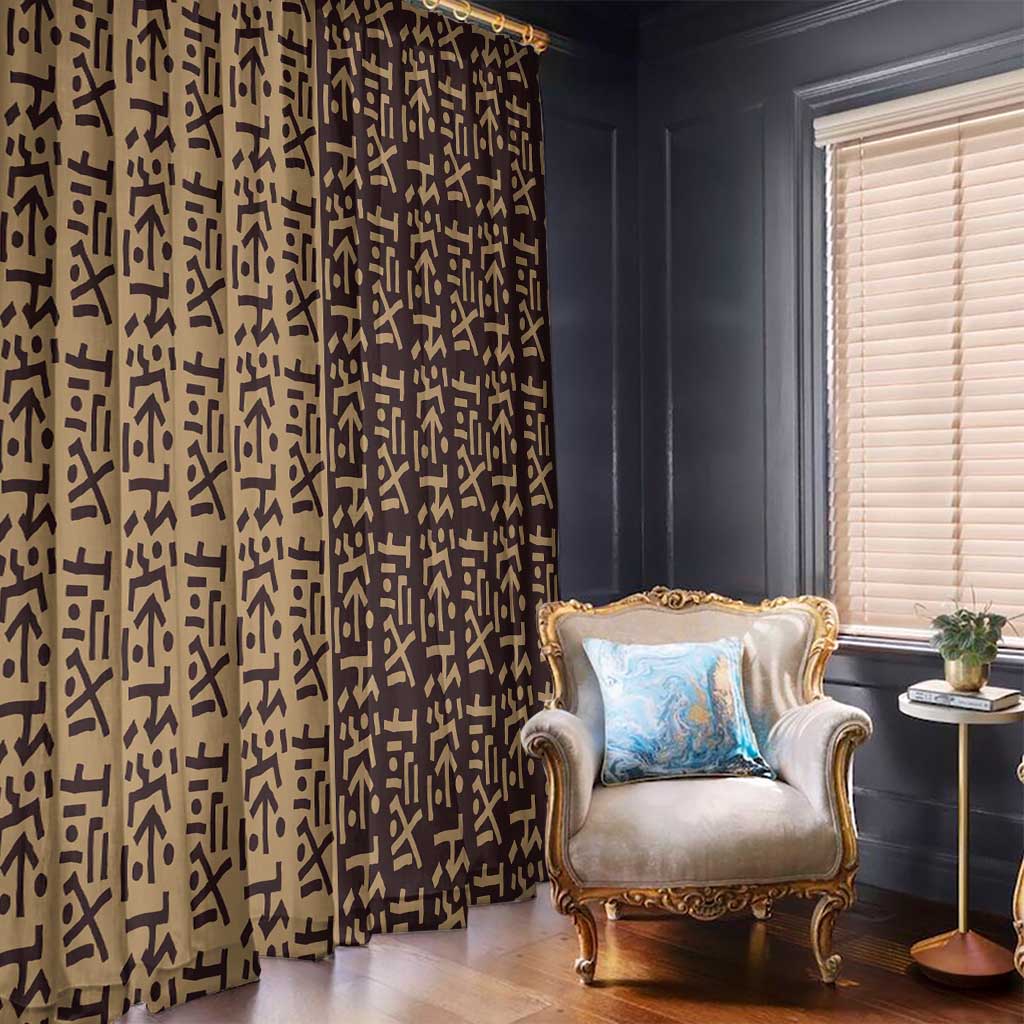 Tribe Script Window Curtain with Bold Mudcloth Symbols and Brown Tan Split Design - Wonder Print Shop
