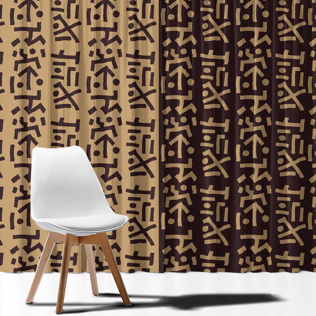 Tribe Script Window Curtain with Bold Mudcloth Symbols and Brown Tan Split Design - Wonder Print Shop