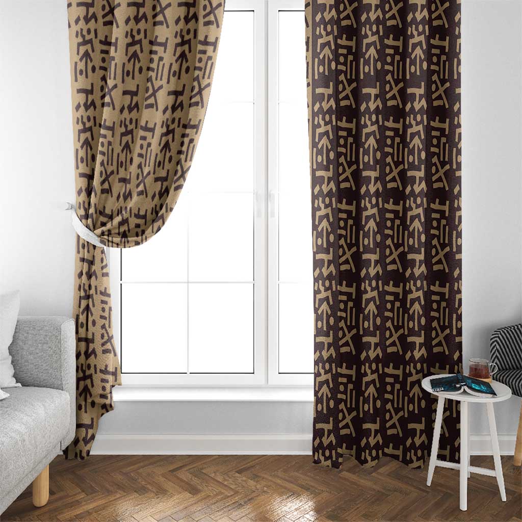 Tribe Script Window Curtain with Bold Mudcloth Symbols and Brown Tan Split Design - Wonder Print Shop