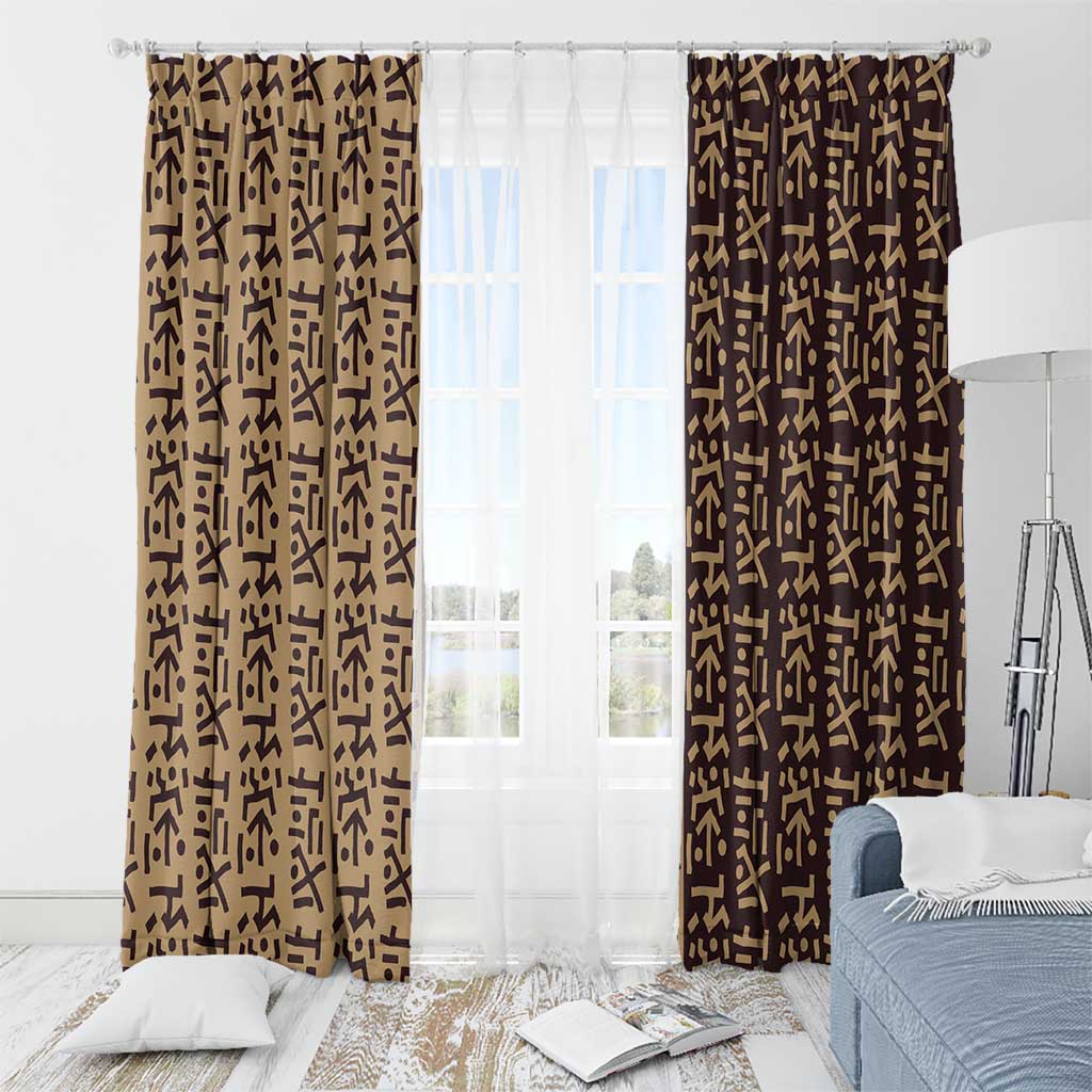Tribe Script Window Curtain with Bold Mudcloth Symbols and Brown Tan Split Design - Wonder Print Shop