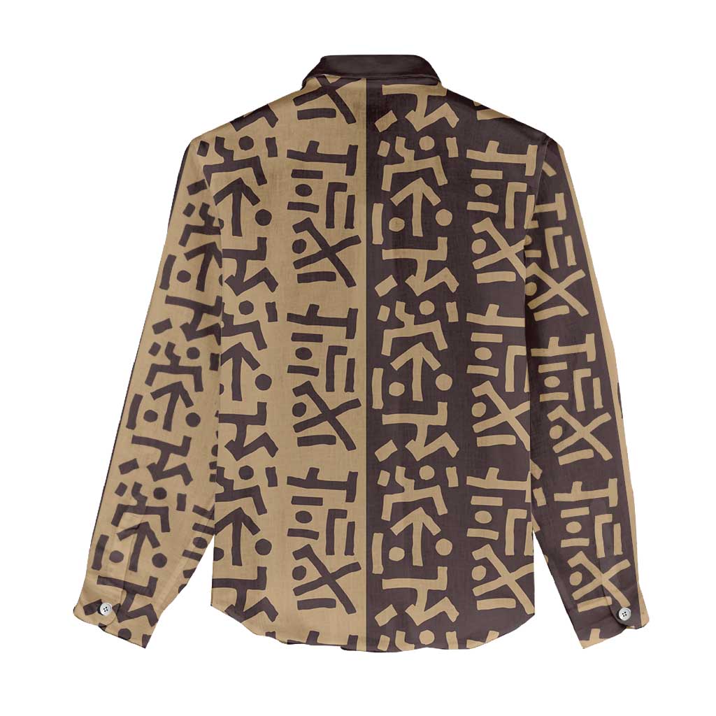 Tribe Script Women Casual Shirt with Bold Mudcloth Symbols and Brown Tan Split Design - Wonder Print Shop
