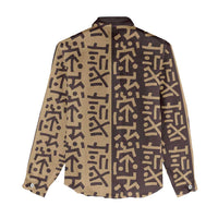 Tribe Script Women Casual Shirt with Bold Mudcloth Symbols and Brown Tan Split Design - Wonder Print Shop