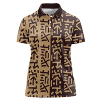 Tribe Script Women Polo Shirt with Bold Mudcloth Symbols and Brown Tan Split Design - Wonder Print Shop