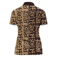 Tribe Script Women Polo Shirt with Bold Mudcloth Symbols and Brown Tan Split Design - Wonder Print Shop