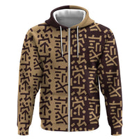 Tribe Script Zip Hoodie with Bold Mudcloth Symbols and Brown Tan Split Design - Wonder Print Shop
