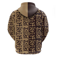 Tribe Script Zip Hoodie with Bold Mudcloth Symbols and Brown Tan Split Design - Wonder Print Shop