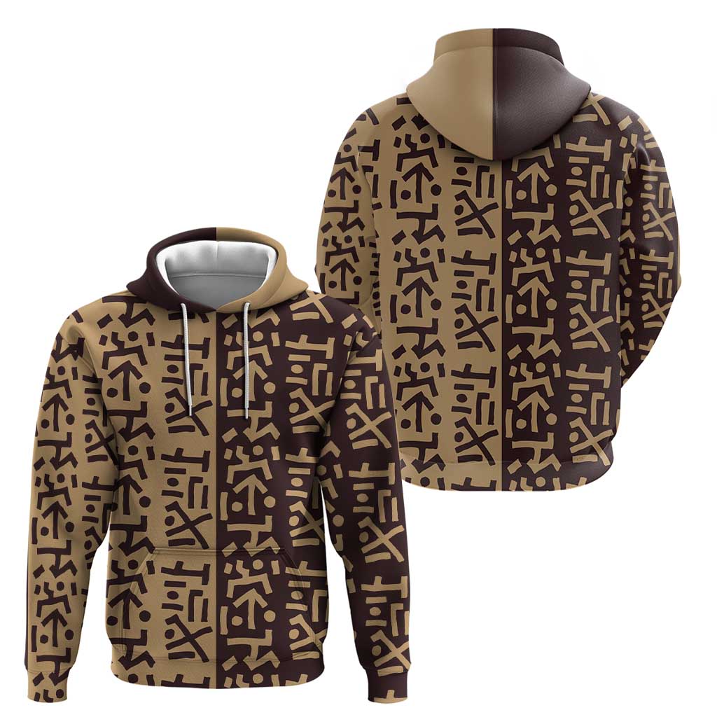 Tribe Script Zip Hoodie with Bold Mudcloth Symbols and Brown Tan Split Design - Wonder Print Shop