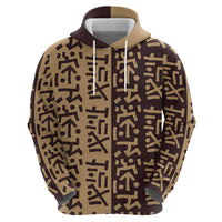 Tribe Script Zip Hoodie with Bold Mudcloth Symbols and Brown Tan Split Design - Wonder Print Shop