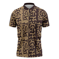 Tribe Script Zipper Polo Shirt with Bold Mudcloth Symbols and Brown Tan Split Design - Wonder Print Shop