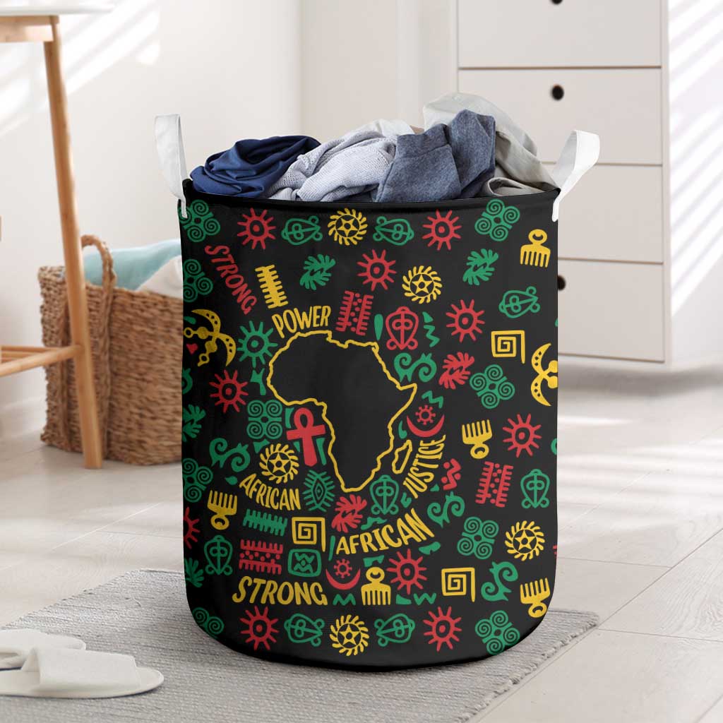 African Map Symbol Laundry Basket with Red Yellow Green Tribal Symbols and Empowering Pattern - Wonder Print Shop