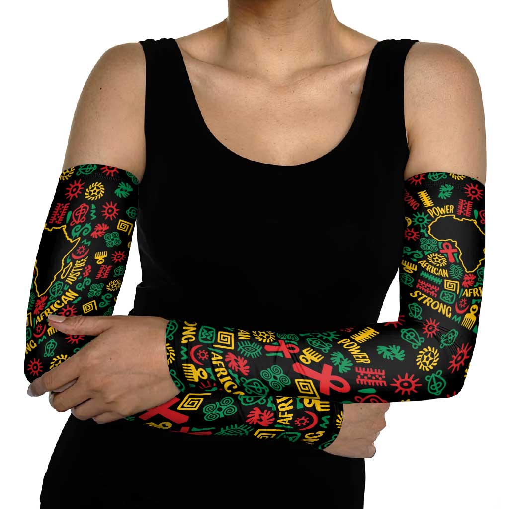 African Map Symbol Arm Sleeves with Red Yellow Green Tribal Symbols and Empowering Pattern - Wonder Print Shop