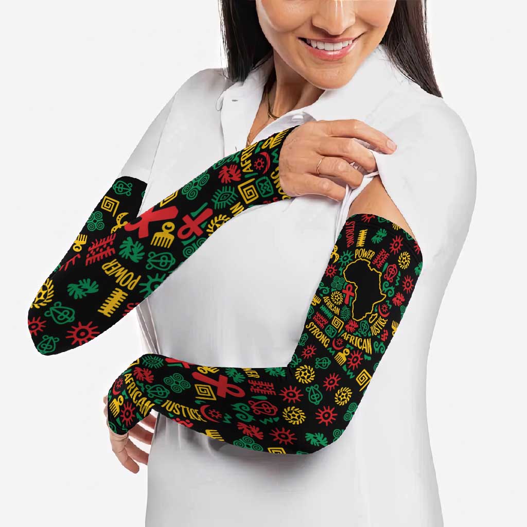 African Map Symbol Arm Sleeves with Red Yellow Green Tribal Symbols and Empowering Pattern - Wonder Print Shop