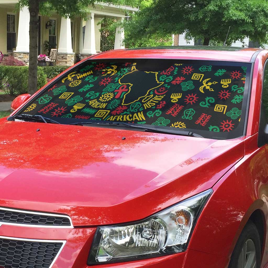 African Map Symbol Auto Sun Shade with Red Yellow Green Tribal Symbols and Empowering Pattern - Wonder Print Shop