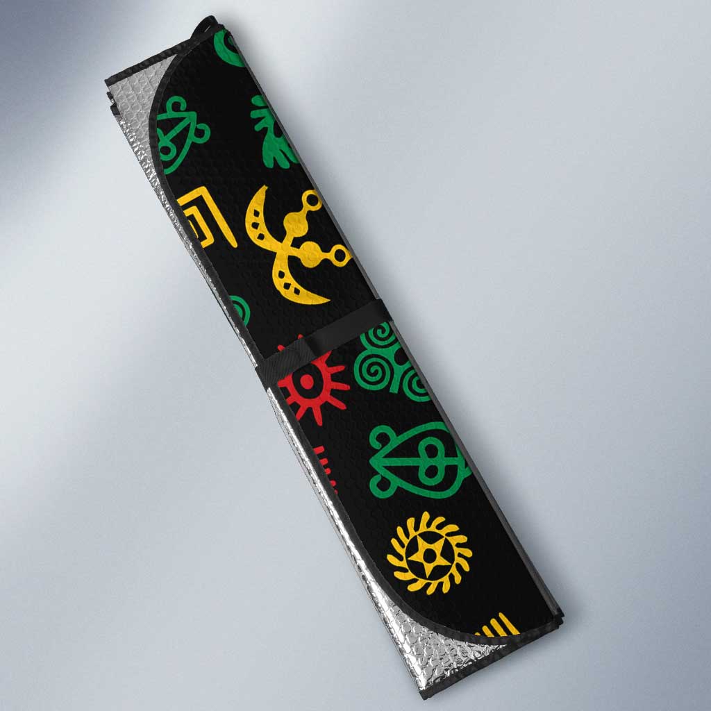 African Map Symbol Auto Sun Shade with Red Yellow Green Tribal Symbols and Empowering Pattern - Wonder Print Shop