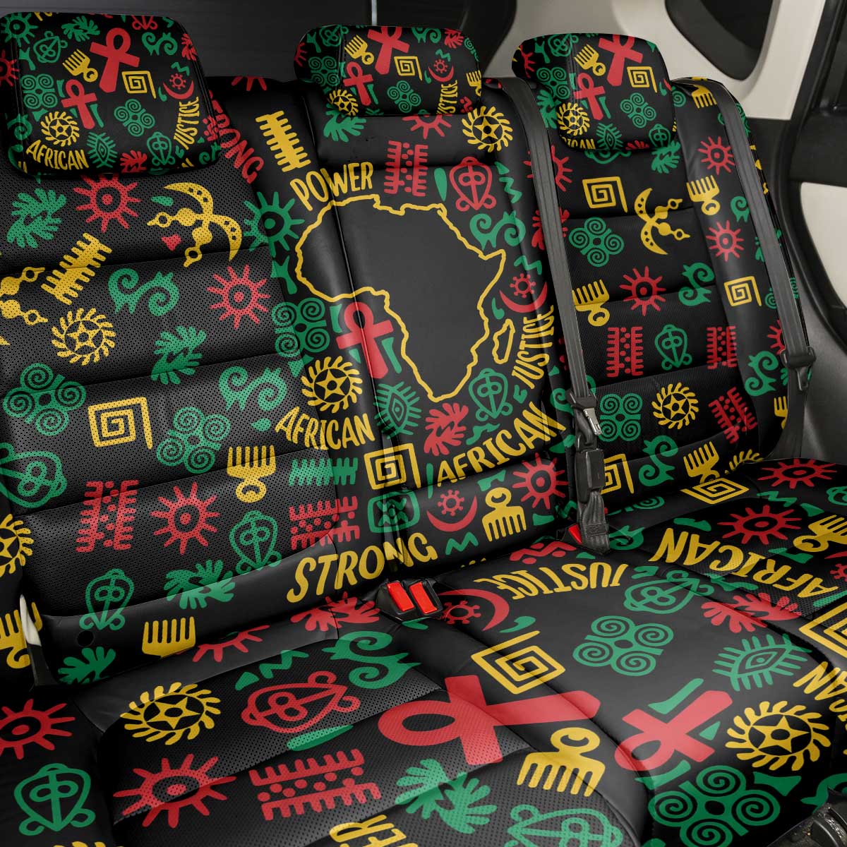 African Map Symbol Back Car Seat Cover with Red Yellow Green Tribal Symbols and Empowering Pattern - Wonder Print Shop