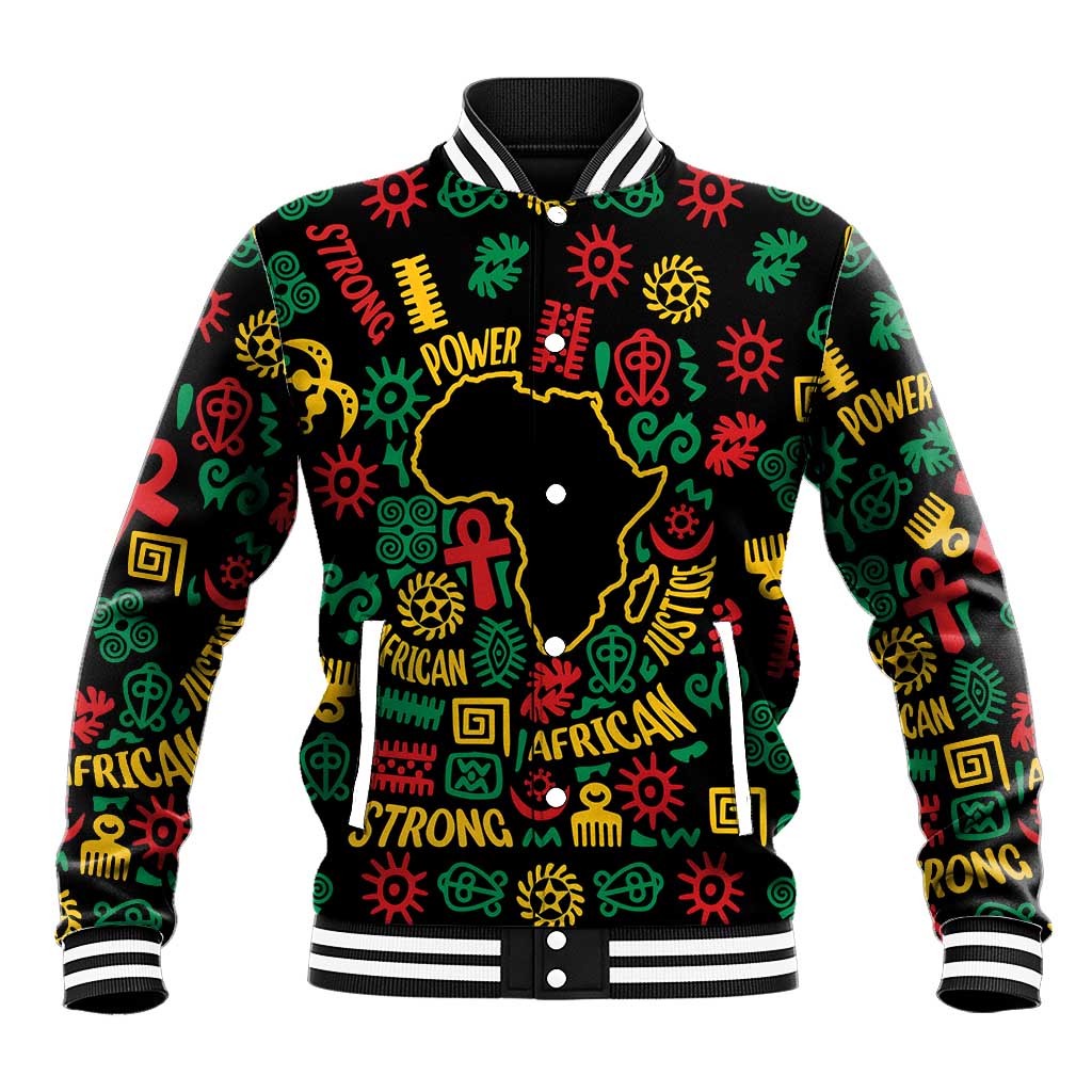 African Map Symbol Baseball Jacket with Red Yellow Green Tribal Symbols and Empowering Pattern - Wonder Print Shop
