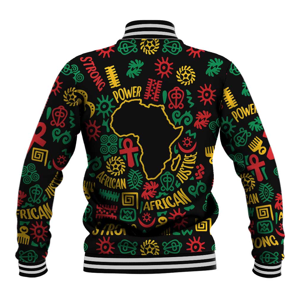 African Map Symbol Baseball Jacket with Red Yellow Green Tribal Symbols and Empowering Pattern - Wonder Print Shop