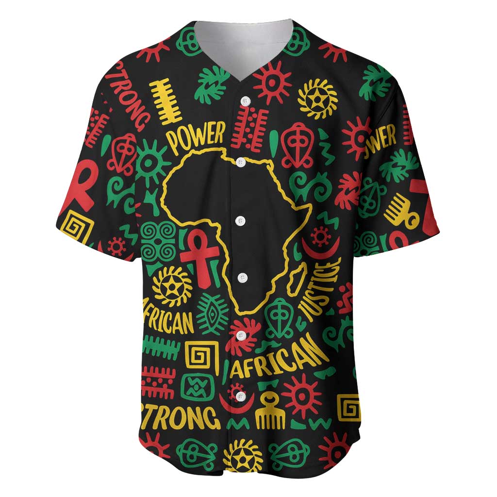 African Map Symbol Baseball Jersey with Red Yellow Green Tribal Symbols and Empowering Pattern - Wonder Print Shop