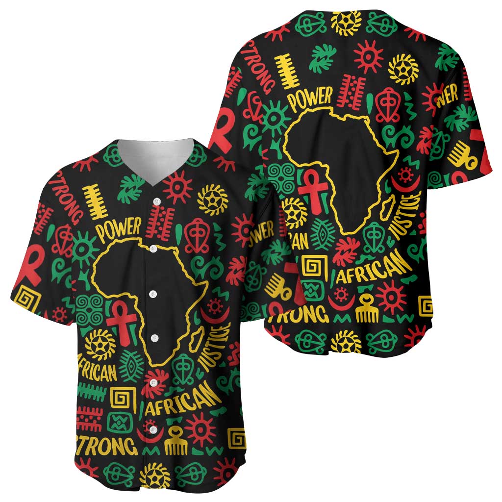 African Map Symbol Baseball Jersey with Red Yellow Green Tribal Symbols and Empowering Pattern - Wonder Print Shop