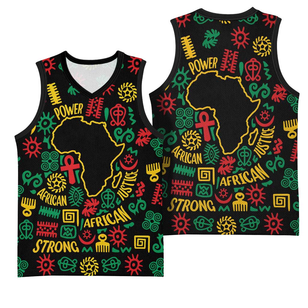 African Map Symbol Basketball Jersey with Red Yellow Green Tribal Symbols and Empowering Pattern - Wonder Print Shop