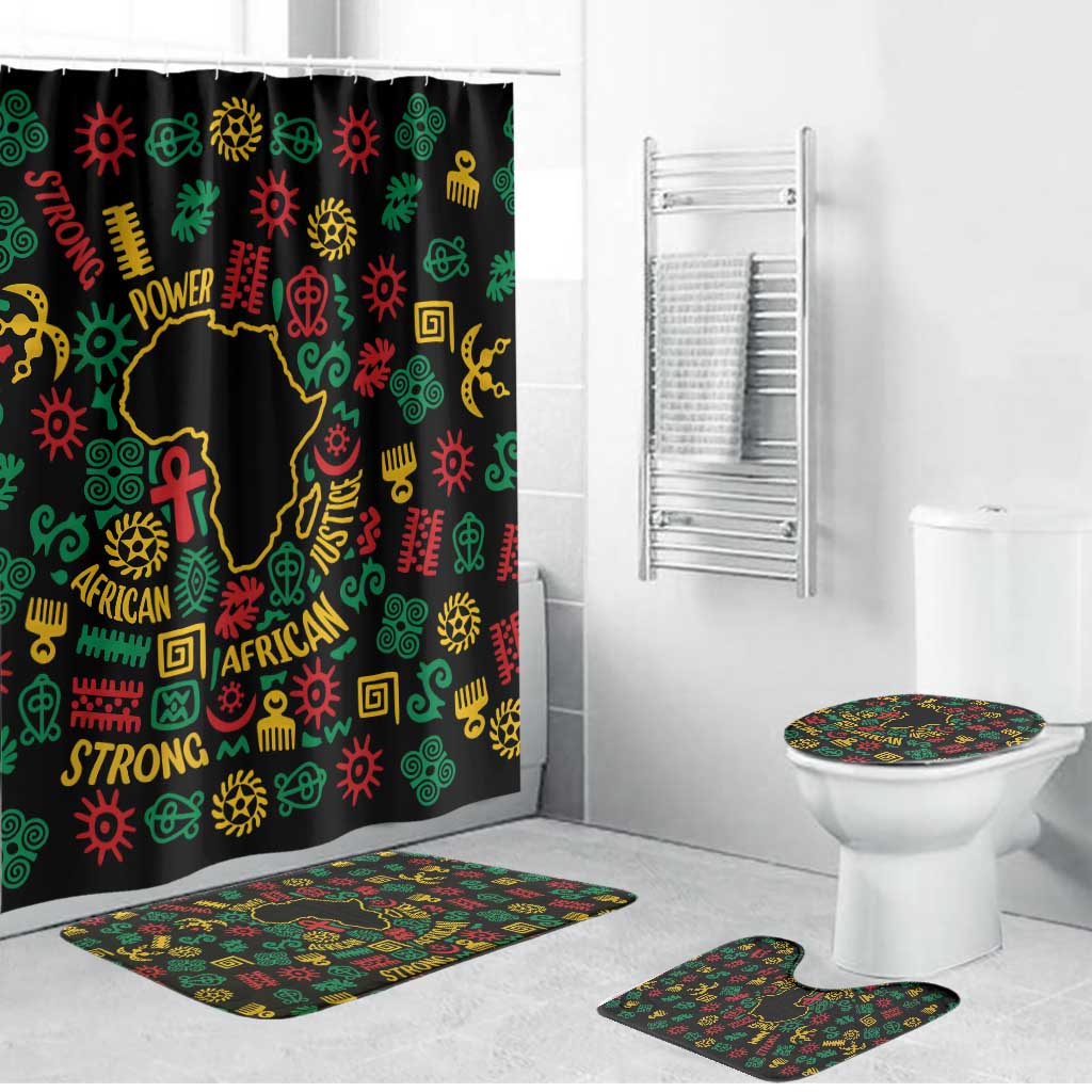 African Map Symbol Bathroom Set with Red Yellow Green Tribal Symbols and Empowering Pattern - Wonder Print Shop