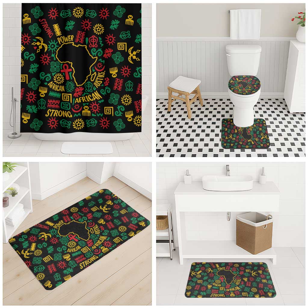 African Map Symbol Bathroom Set with Red Yellow Green Tribal Symbols and Empowering Pattern - Wonder Print Shop