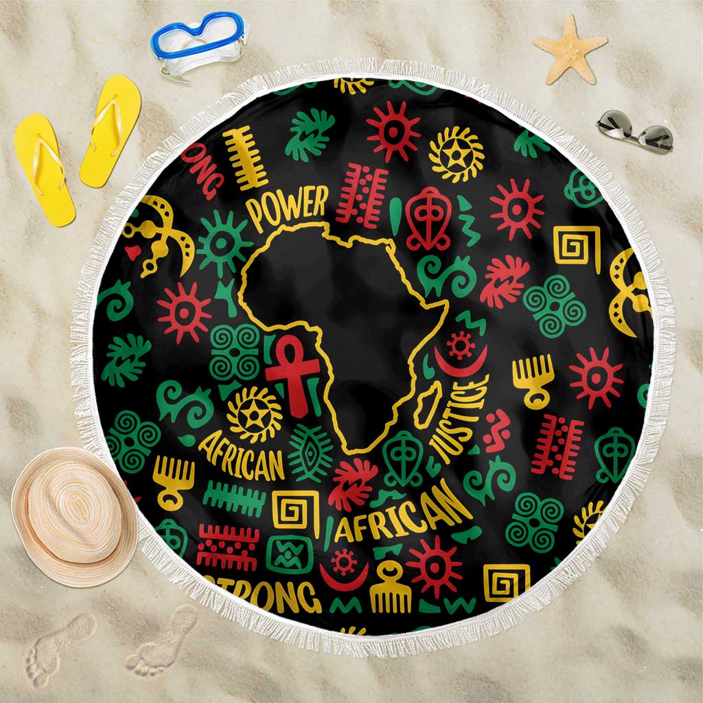African Map Symbol Beach Blanket with Red Yellow Green Tribal Symbols and Empowering Pattern - Wonder Print Shop