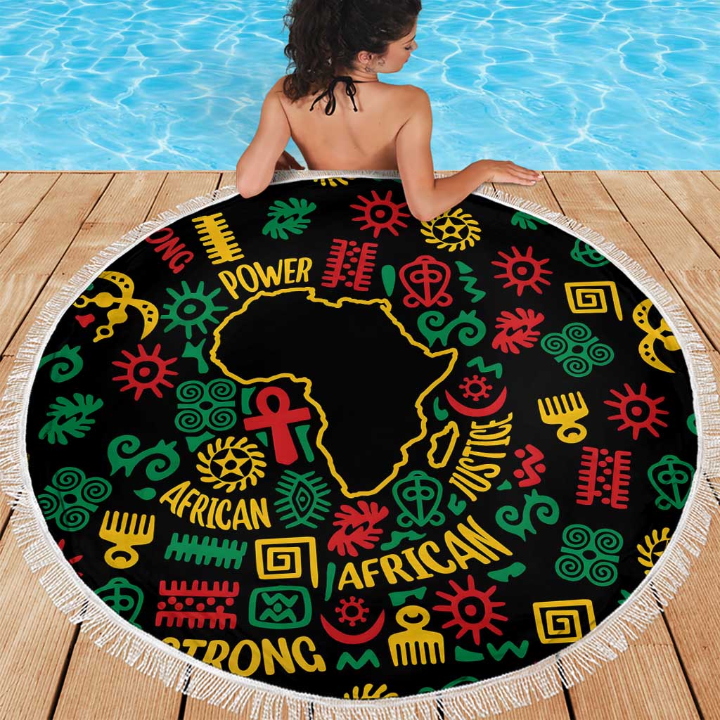 African Map Symbol Beach Blanket with Red Yellow Green Tribal Symbols and Empowering Pattern - Wonder Print Shop