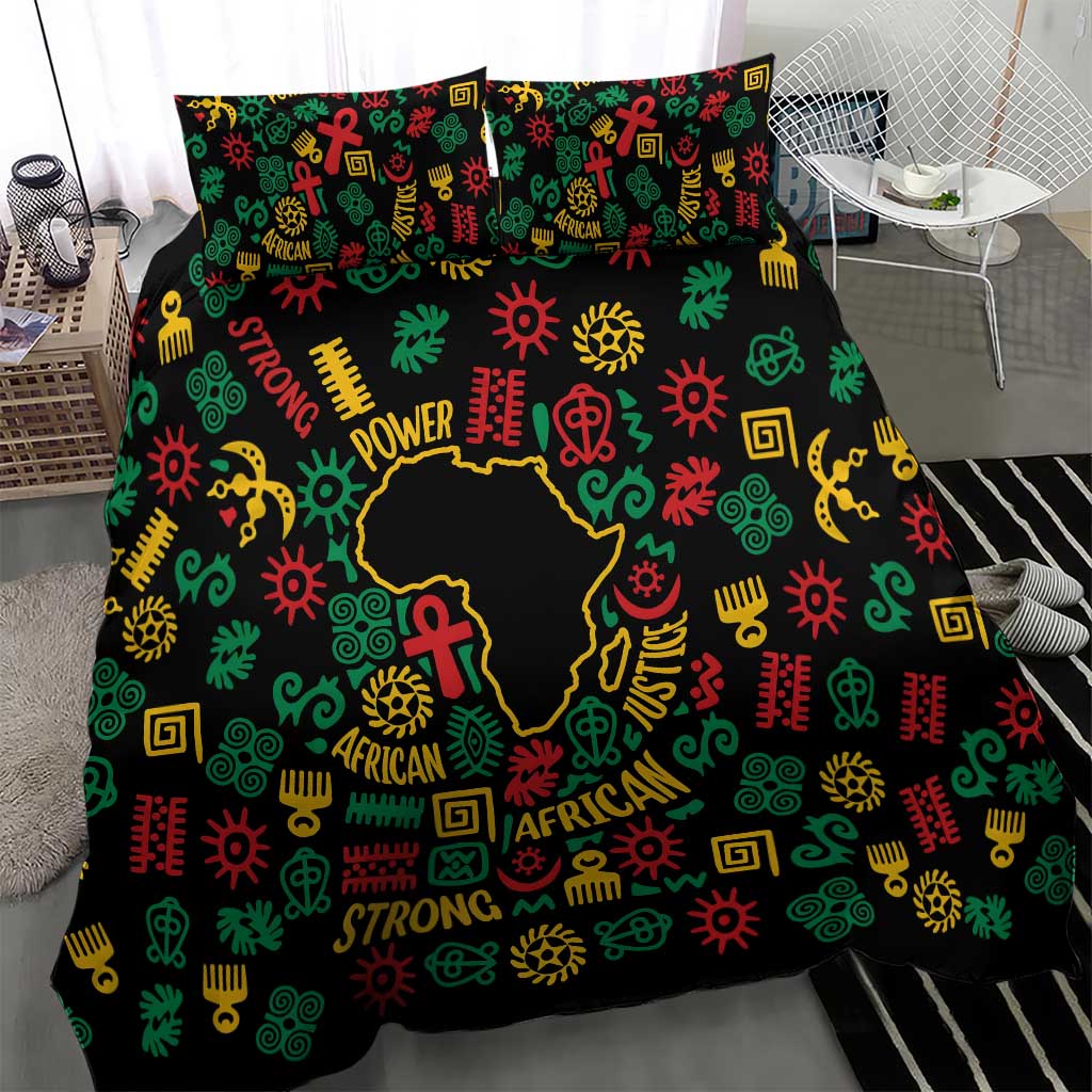 African Map Symbol Bedding Set with Red Yellow Green Tribal Symbols and Empowering Pattern - Wonder Print Shop
