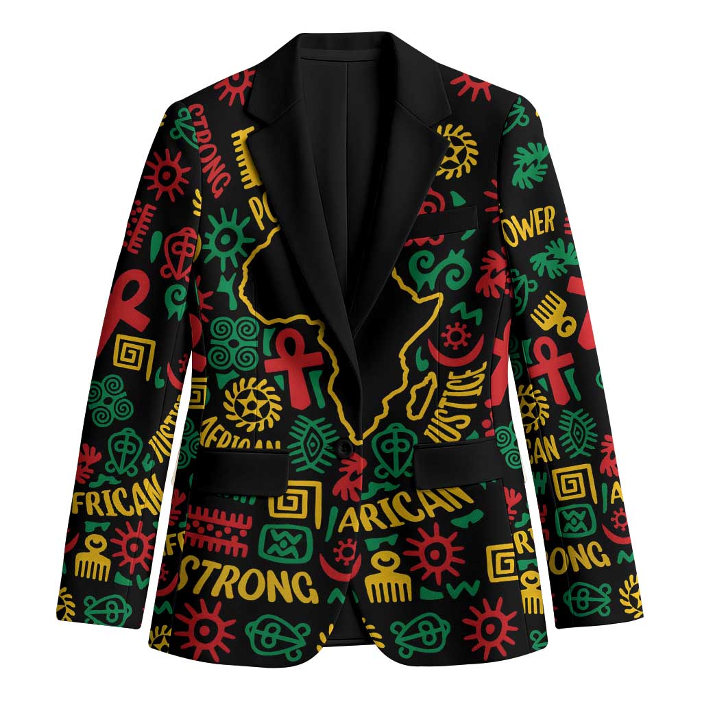 African Map Symbol Blazer with Red Yellow Green Tribal Symbols and Empowering Pattern - Wonder Print Shop