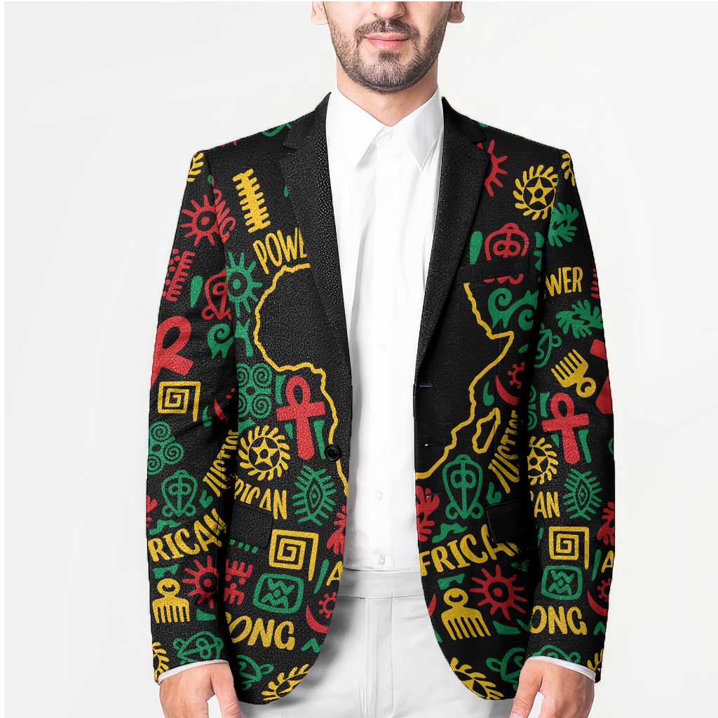 African Map Symbol Blazer with Red Yellow Green Tribal Symbols and Empowering Pattern - Wonder Print Shop