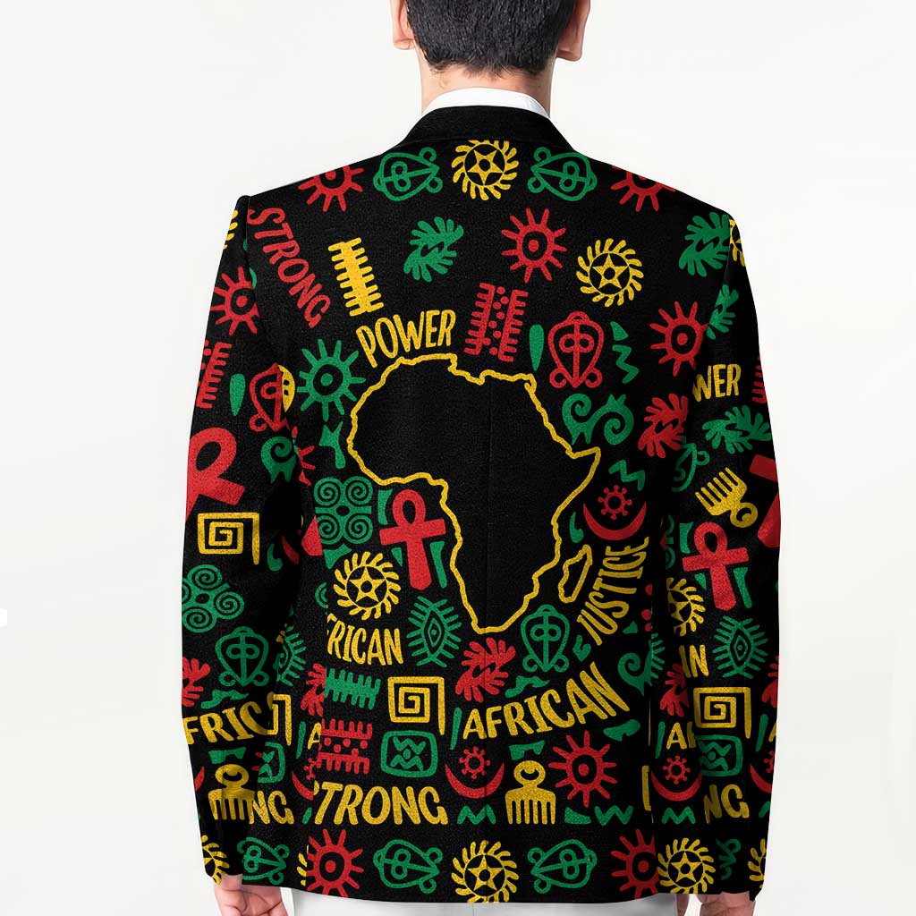 African Map Symbol Blazer with Red Yellow Green Tribal Symbols and Empowering Pattern - Wonder Print Shop