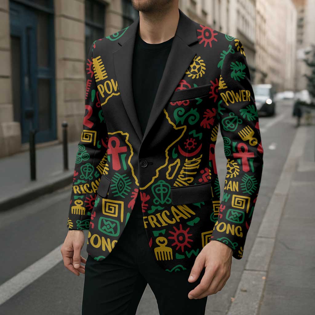 African Map Symbol Blazer with Red Yellow Green Tribal Symbols and Empowering Pattern - Wonder Print Shop