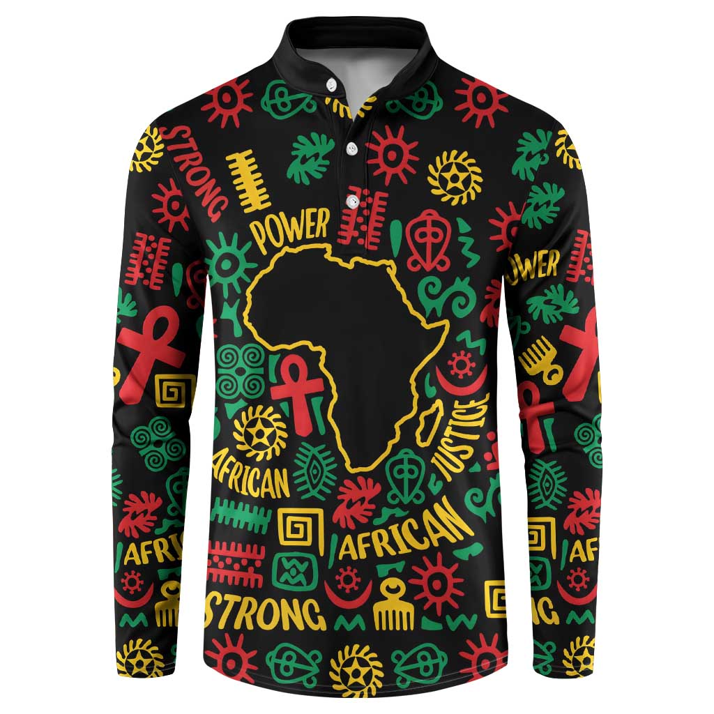 African Map Symbol Button Sweatshirt with Red Yellow Green Tribal Symbols and Empowering Pattern - Wonder Print Shop