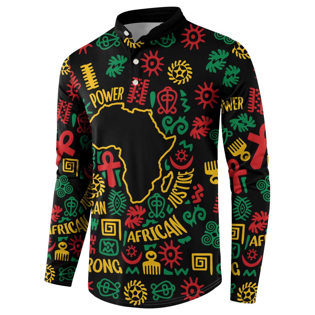 African Map Symbol Button Sweatshirt with Red Yellow Green Tribal Symbols and Empowering Pattern - Wonder Print Shop