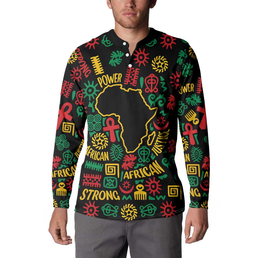 African Map Symbol Button Sweatshirt with Red Yellow Green Tribal Symbols and Empowering Pattern - Wonder Print Shop