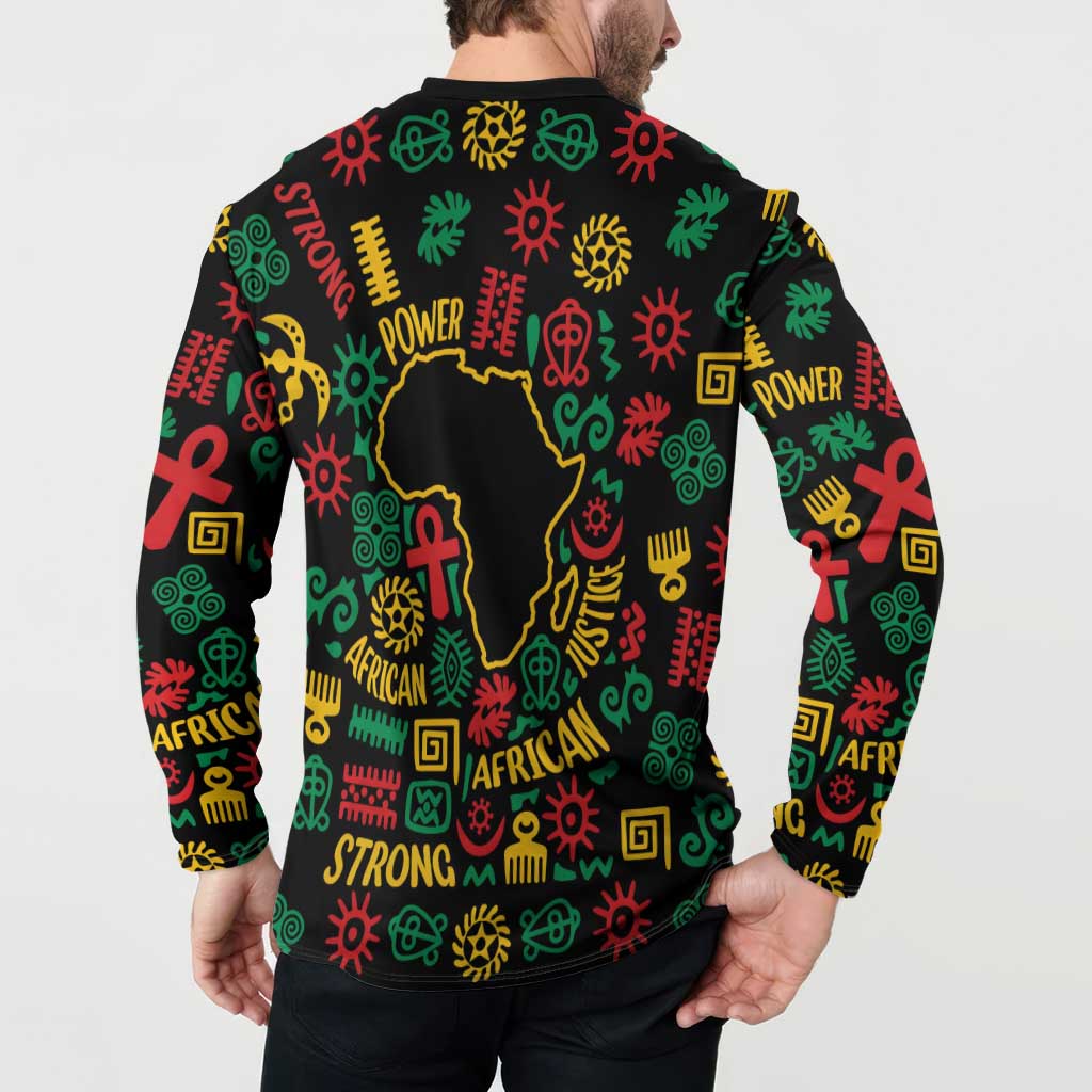 African Map Symbol Button Sweatshirt with Red Yellow Green Tribal Symbols and Empowering Pattern - Wonder Print Shop